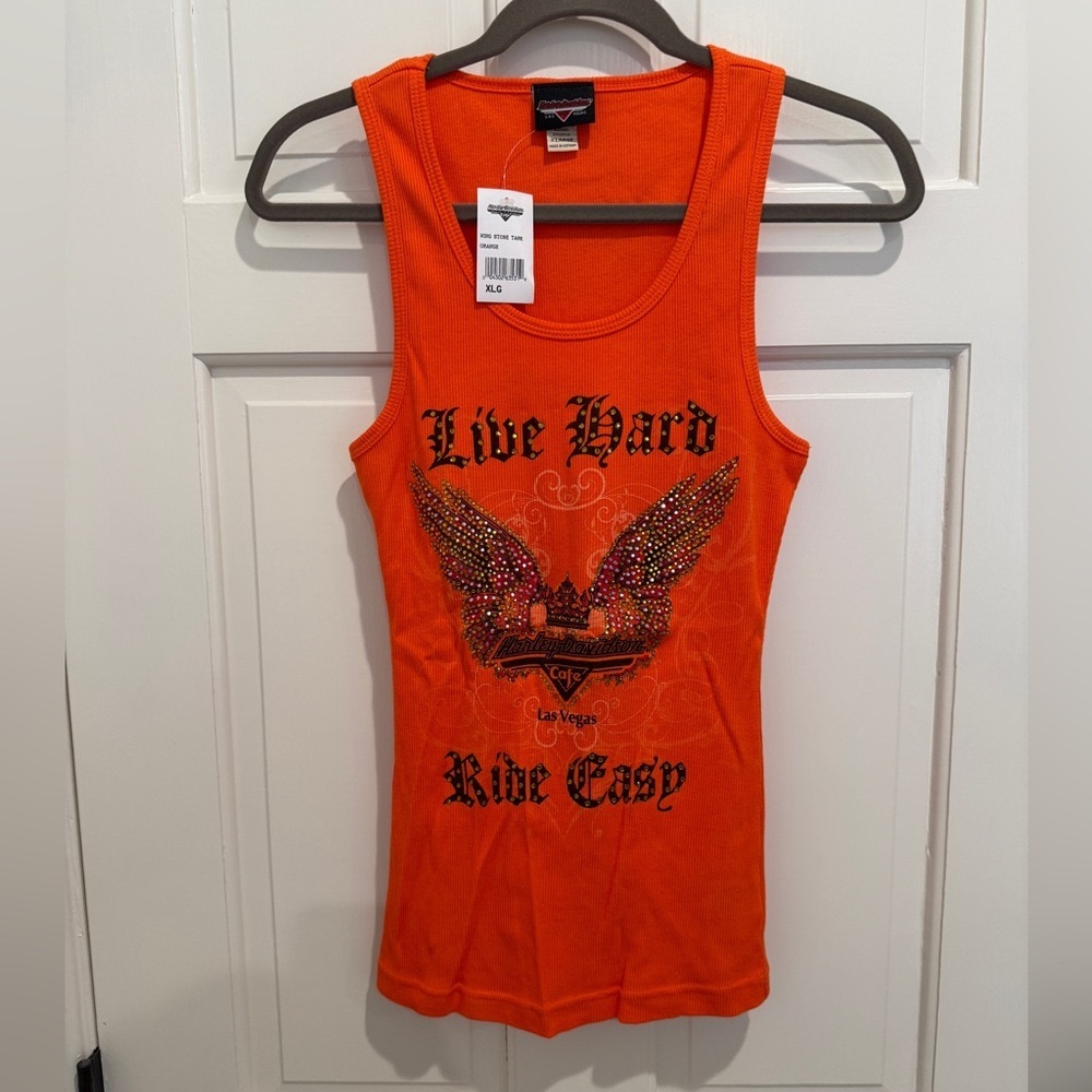 NWT Harley Davidson Las Vegas Tank shirt with rhinestones. Women’s XL